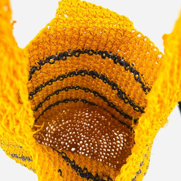 Mustard Yellow Black Striped Crochet Crossbody Boho Bucket Bag - Picture 6 of 7